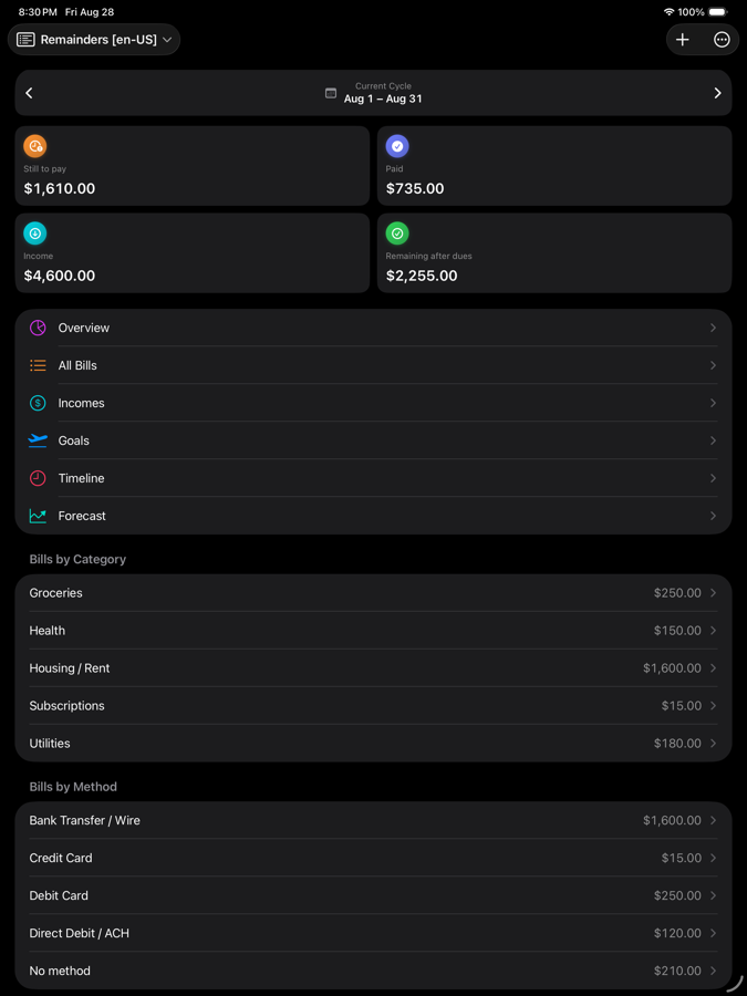 Remainders on iPad